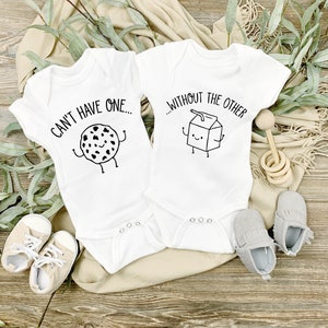 Cute Twin Matching Onesie® Can&#39;t Have One Without The Other, Twins Pregnancy Announcement Onesie®  Twins Pregnancy Reveal, Milk And Cookies