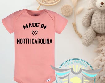 Made In North Carolina Baby Onesie® State Pride Outfit, Baby Announcement, Pregnancy Reveal, North Carolina Baby Cloth, Newborn First Outfit