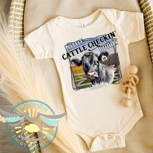 Little Cattle Checkin Buddy Baby Onesie® Angus, Cattle Farmer, Country Onesie® Cattle Rancher, Baby Shower Gift, Future Farmer, Natural