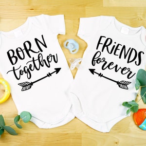Cute Twin Matching Onesie® Twin Onesie® Born Together Friends Forever, It&#39;s A Twins Thing Onesie® Twins Pregnancy Announcement, White
