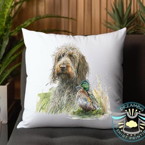 Duck Hunting Throw Pillow, German Wire Haired Pointer Dog Throw Pillow, Duck Hunting Decor, Mallard Ducks, Bird Dog, House Warming Gift