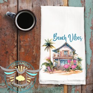 Beach Vibes Kitchen Towel, Summer Time, Beach Tea Towel, Beach Decor, Home Decor, House Warming Gift, Dish Towel, Gift Towels, Nautical