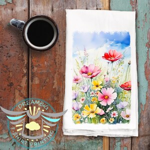Wildflower Kitchen Tea Towel, Farmhouse Tea Towel, Flower Kitchen Decor, House Warming Gift, Garden Tea Towel, Botanical Towel, Cottagecore