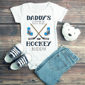 Hockey Baby Onesie® Daddy&#39;s Little Hockey Buddy Baby Onesie® Baby Shower Gift, Sports Onesie® Hockey Player, Ice Skates, Trendy, Dad Gift