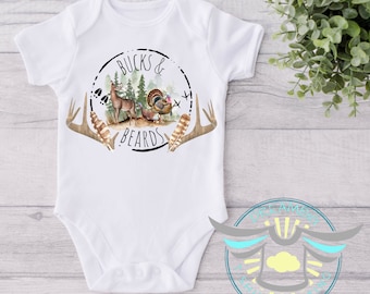 Hunting Shirt, Bucks & Beards Onesie® Deer Hunting Onesie® Turkey Hunting Onesie® Strut, Country Boy, Outdoor, Little Boys Onesie®