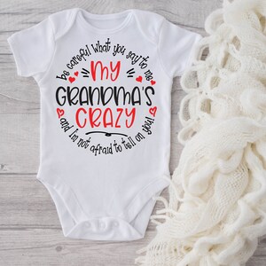 My Grandma&#39;s Crazy Baby Onesie® Pregnancy Reveal, Grandma&#39;s Baby Onesie® Announcement, Cute Baby Clothes, Grandparents, White