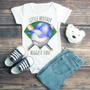 Little Brother Biggest Fan Baseball Baby Onesie® Sibling Baby Onesie® Big Brother, Baseball Fan, Proud Brother Onesie® Hero, Bodysuit, White
