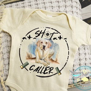 Duck Hunting Onesie® Shot Caller, Hunting Bird Dog, Daddy's Hunting Guide, Duck Call, Country Boy, Yellow Labrador Retriever, Hunter