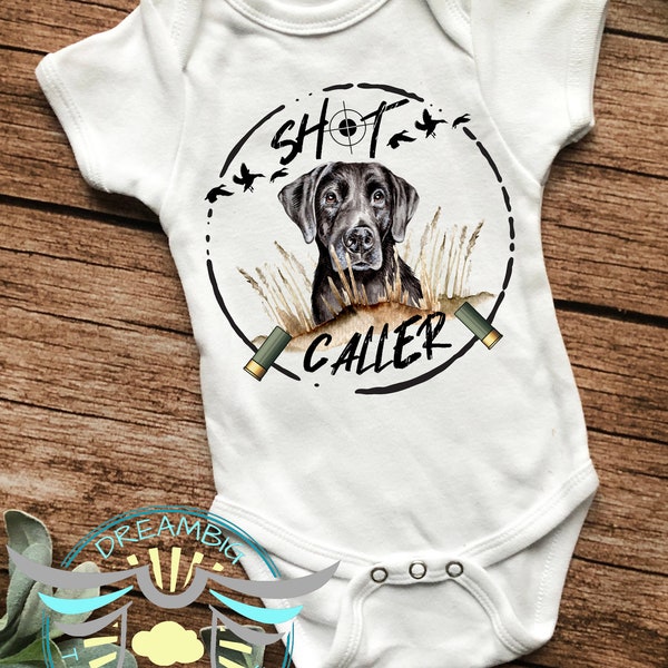 Duck Hunting Baby Onesie® Shot Caller, Hunting Bird Dog, Daddy's Hunting Guide, Duck Call, Country Boy, Black Labrador Retriever, Hunter