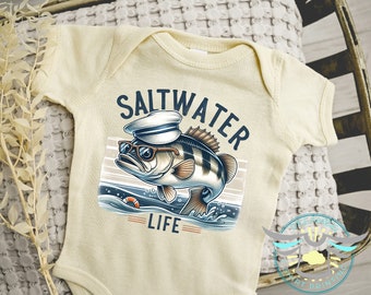 Saltwater Life Baby Onesie® Fishing Baby Onesie® Deep Sea Fishing Baby Outfit, Ocean Life, Beach Theme Apparel, Sailor Outfit, Nautical