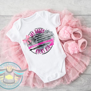 Fireman Baby Onesie® My Dad Kicks Ash, Daddy Is My Hero, Baby Girl, Fireman, Fire Truck, Rescue, Daddy&#39;s Girl Onesie® Dad Gifts, Bodysuit