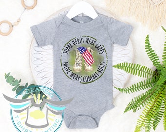 Some Hero's Wear Capes Mine Wear Combat Boots, Daddy Is My Hero Baby Onesie® Military Kid, Military Baby Onesie® Serviceman, Military Family