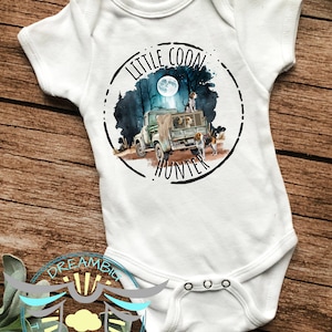 Little Coon Hunter Baby Onesies® Coon Dogs, Keep The Treed, Daddy's Little Hunting Guide, Fox Hunting, Raccoon, Country Boy, Outdoors, White