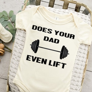 Workout Baby Onesie® Workout Buddy, Barbell, Daddy's Buddy, Daddy's Girl, Does Your Dad Even Lift Baby Onesie® Baby Shower, Gym Baby Outfit