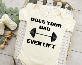 Workout Baby Onesie® Workout Buddy, Barbell, Daddy's Buddy, Daddy's Girl, Does Your Dad Even Lift Baby Onesie® Baby Shower, Gym Baby Outfit