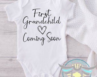 First Grandchild Coming Soon Baby Onesie® Grandchild Baby Onesie® Baby Announcement, Pregnancy Reveal, Grandparent Onesie® Family, White