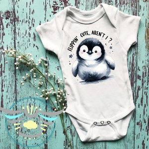 Penguin Baby Onesie® Flippin' Cute Aren't I Baby Onesie® Announcement, Reveal, Cute Baby Onesie® Baby Penguin, Bodysuit, Newborn, White