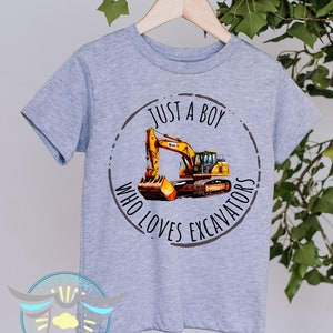 Claire & Charlie Boys Shirt - Red with Excavator Truck main image 0