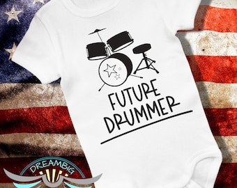 Body de bebé Future Drummer®, anuncio de embarazo, bebé baterista, bonito conjunto para recién nacido, regalo para baby shower, bebé rockero, blanco