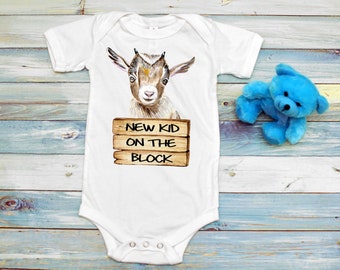 New Kid On The Block Baby Onesie® Baby Goat, Baby Shower, Cute Baby Onesie® Announcement, Gender Reveal, Newborn, Cute, Trendy, Baby Boy