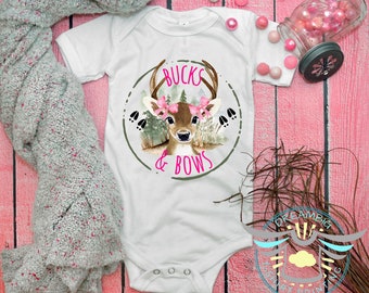 Deer Hunting Onesies® Bucks & Bow Onesies® Deer Season, Country Girl, Pink Bows, Trendy, Cute, Baby Gift, Daddy's Girl, Girl's Hunt Too