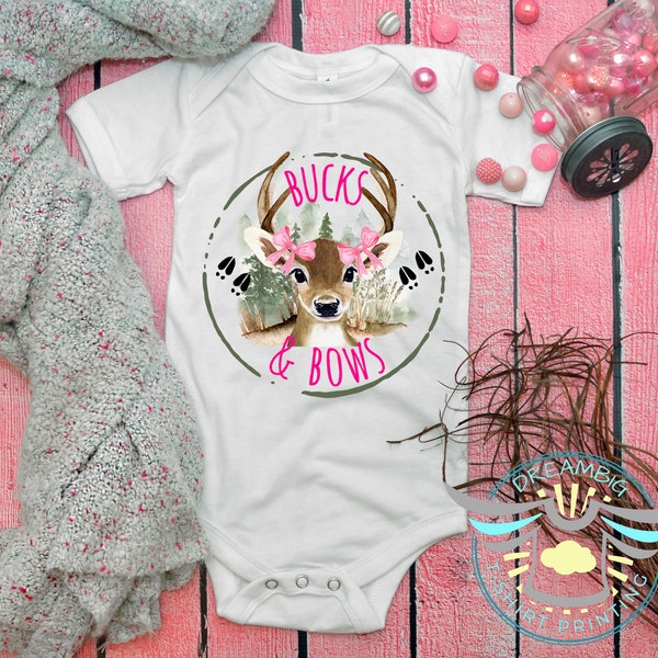 Deer Hunting Onesies® Bucks & Bow Onesies® Deer Season, Country Girl, Pink Bows, Trendy, Cute, Baby Gift, Daddy's Girl, Girl's Hunt Too