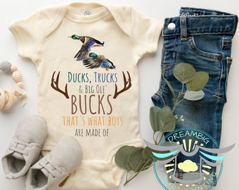 Hunting Shirt, Ducks, Trucks & Big Ole' Bucks  Onesie® Deer Hunting Onesie® Duck Hunting  Onesie® Country Boy, Outdoor, Little Boys Onesie®