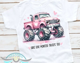 Girls Love Monster Trucks Too Shirt, Girls Truck Lover Clothes, Girl Pink Monster Truck Shirt, Girls Off Road Shirt, Monster Truck Fan Shirt