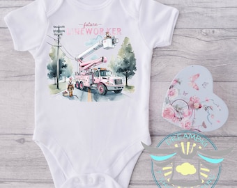 Future Lineworker Baby Onesie® Daddy's His My Hero, Electrician, Occupation, Daddy's Girl, Father Daughter, Baby Girl, Electric Worker