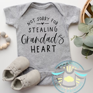 Grandad Baby Onesie® Not Sorry For Stealing Grandad&#39;s Heart, Baby Announcement, Grandfather, Newborn Outfit, Cute Baby Apparel, Family, Grey