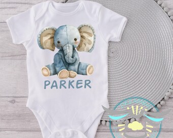 Personalized Elephant Baby Onesie® Cute Elephant Baby Outfit, Elephant Baby Onesie® Safari Themed Baby Onesie® Personalized Custom Baby Gift