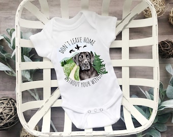 Duck Hunting Baby Onesie® Don't Leave Home Without Your Wingman, Dogs, Black Lab, Family Announcement, Mans Best Friend, Baby Announcement