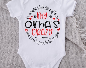 My Oma's Crazy Baby Onesie® Oma Baby Onesie® Baby Gifts, Pregnancy Reveal, Grandparents, Grandma's Baby, Announcement, Bodysuit, Trendy