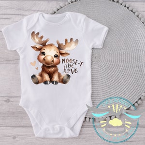 Moose-T Be Love Baby Onesie® Moose Cute Baby Onesie® Baby Animal Outfit, Woodland Baby Clothes Announcement, Cute Baby Onesie® White