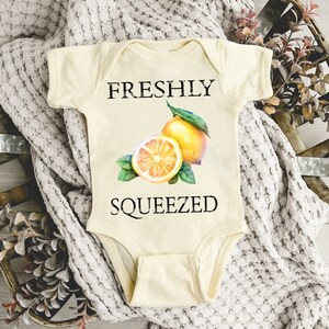 Freshly Squeezed Baby Onesie® Baby Announcement, Reveal, Cute Baby Onesie® Newborn Apparel, Citrus Baby Clothes, Lemon Print, Newborn Outfit