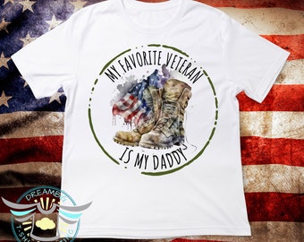 Chemise Mon vétéran préféré, c'est mon papa, Faire-part, Papa militaire, Famille de militaires, Fête des anciens combattants, Forces armées, Military Kid, Drapeau Américain
