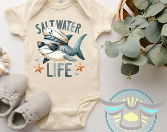 Saltwater Life Baby Onesie® Shark Baby Onesie® Deep Sea Fishing Baby Outfit, Ocean Life, Beach Theme Apparel, Sailor Outfit, Cute, Natural