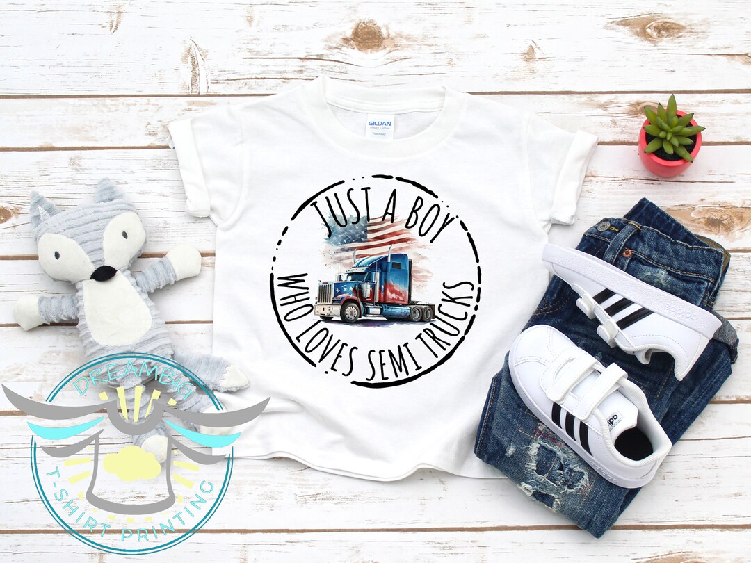 Claire & Charlie Boys Navy Blue Stripe Shirt - Bulldozer Truck with Apples main image 0