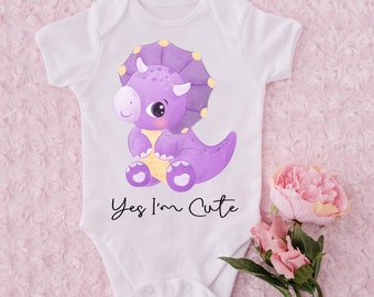 Dinosaur Onesie® Yes I'm Cute Dinosaur Baby Onesie® Dino, Trendy, Baby Shower Gift, Dinosaur Baby Onesie® Cute Baby Onesie® Triceratops