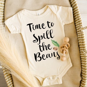 Time To Spill The Beans Onesie® Baby On Board, Pregnancy Announcement, Pregnancy Reveal, Baby Reveal, Coffee, Cute Reveal Bodysuit, Natural