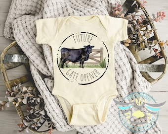 Future Gate Opener Baby Onesie® Cattle Farmer, Cattle Gate Opener, Hereford Cow, Pregnancy Reveal, Baby Announcement, First Baby Outfit
