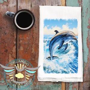 Dolphin Decor Kitchen Towel, Dolphin Kitchen Decor, Beach House Decor, Beach Tea Towel, Coastal Kitchen, House Warming Gift, Coastal Living