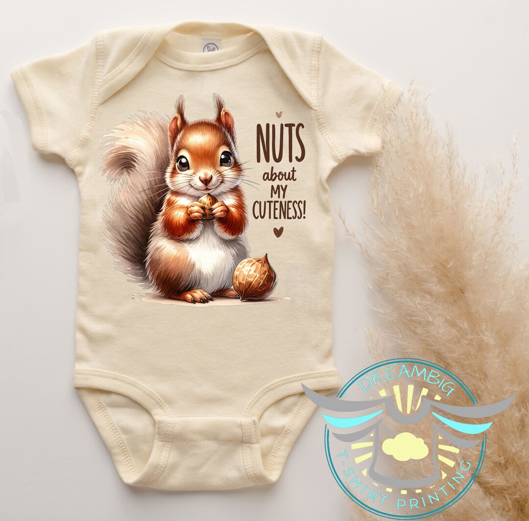 Squirrel Baby Onesie® Nuts About My Cuteness Baby Onesie® Announcement, Reveal, Cute Baby Onesie