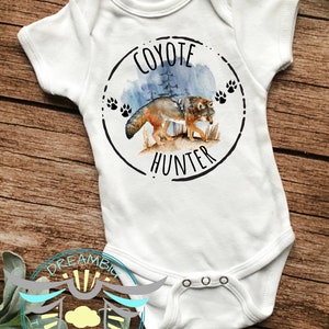Coyote Hunting Onesies® Coyote Hunter, Brush Wolf, Smuggler Runner, Prairie Wolf, Daddy's Little Hunting Guide, Country Boy, Outdoors, Trend