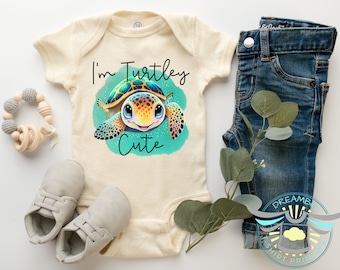 Turtle Baby Onesie® I Am Turtley Cute Baby Onesie® Cute Baby Puns, Under The Sea, Baby Shower Gift, Cute Baby Outfit, Baby Boy, Trendy