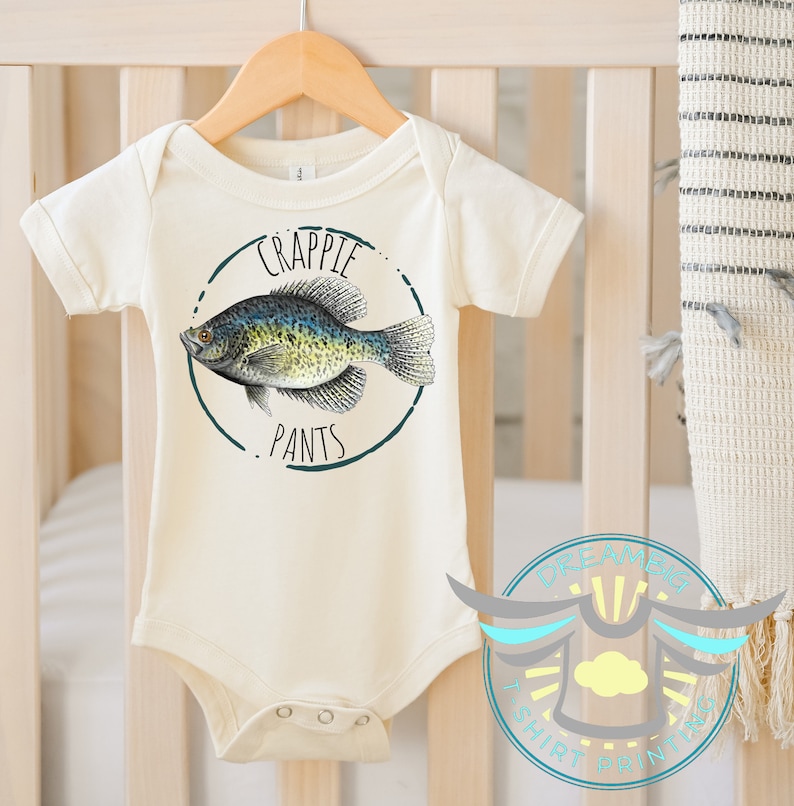 Crappie Fishing Onesie® Crappie Pants, Crappie Hunter, Fishing Onesie® Papermouth, Biggest Catch Onesie® Freshwater, Reel, Bodysuit, Natural image 1