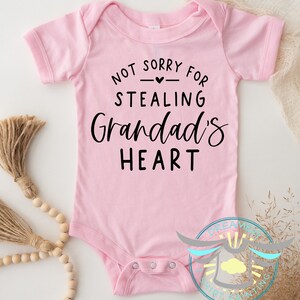 Grandad Baby Onesie® Not Sorry For Stealing Grandad&#39;s Heart, Baby Announcement, Grandfather, Newborn Outfit, Cute Baby Apparel, Family, Pink
