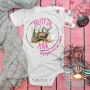 Deer Hunting Onesies® Pretty In Pink Dangerous In Camo Onesies® Deer Season, Country Girl, Deer Hunting, Trendy, Baby Gift, Daddy's Girl