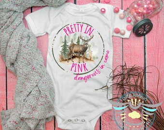 Deer Hunting Onesies® Pretty In Pink Dangerous In Camo Onesies® Deer Season, Country Girl, Deer Hunting, Trendy, Baby Gift, Daddy's Girl