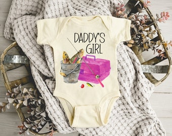 Daddy's Girl Onesie® Fishing Buddy, Father Daughter Onesie® Daddy's Heart Onesie® Baby Announcement, New Father, Bodysuit, Trendy, Natural